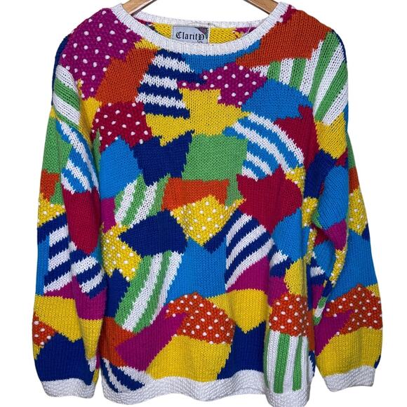 Vintage 80s Claritd Multicolor Art Colorblock Knit Sweater Size: Medium - Picture 1 of 4